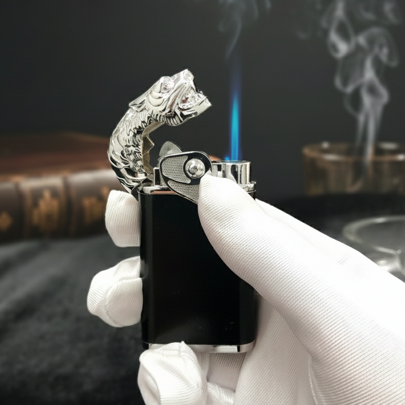 FY-Roxia Leopard Double Fire Lighter - Black Windproof Metal Torch Lighter for Kitchen, Candles & Outdoor Survival - Cool Gift for Fire Enthusiasts