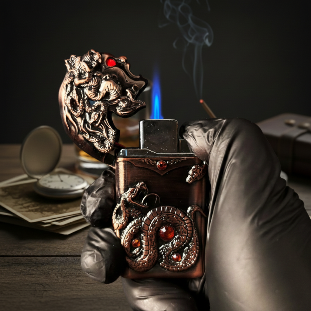 FY-Roxia Medusa Dual Fire Lighter - Windproof Metal Torch Lighter for Kitchen & Outdoor, Cool Copper Design, Ideal Gift