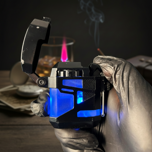 FY-Roxia Armor Torch Lighter - Windproof Metal Lighter for Kitchen & Outdoor, Cool Black Design with Red Flame, Glowing Feature, Ideal Gift