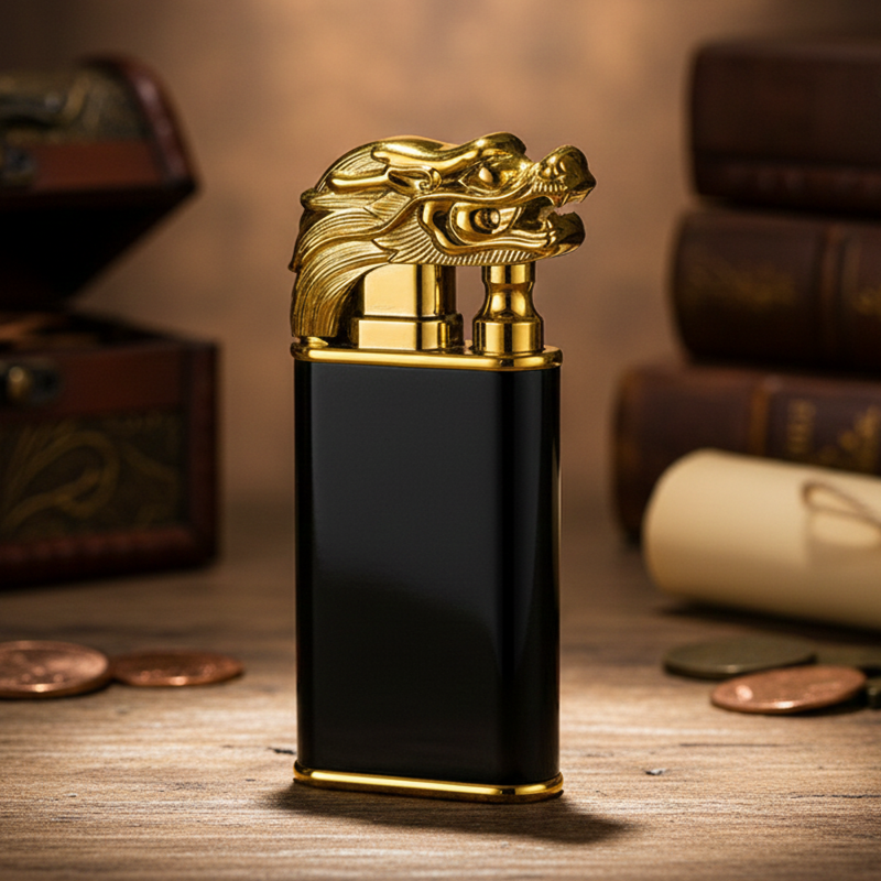 FY-Roxia Dragon Lighter - Black Dual Flame Windproof Torch Lighter for Kitchen & Outdoor, Blue Flame, Cool Survival Gift