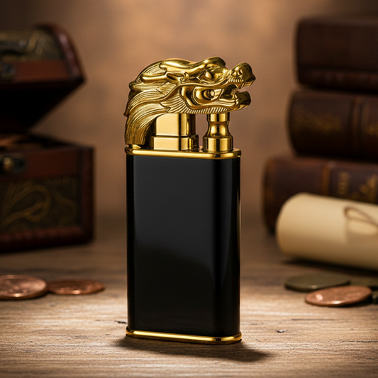 FY-Roxia Dragon Lighter - Black Dual Flame Windproof Torch Lighter for Kitchen & Outdoor, Blue Flame, Cool Survival Gift