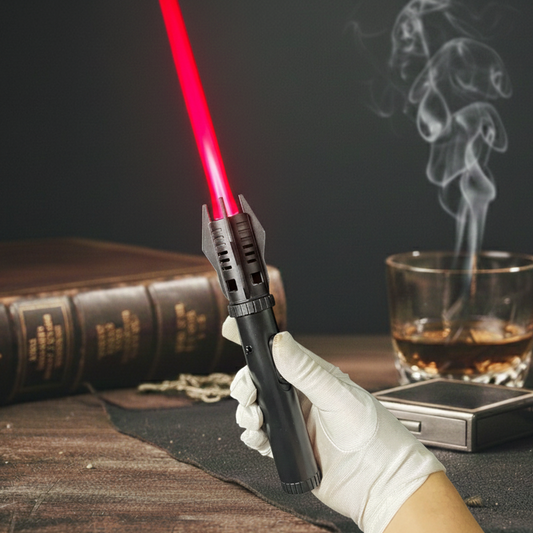FY-Roxia Lightsaber Lighter - Black Windproof Metal Torch Lighter with Red Flame for Kitchen, Candles & Outdoor Survival - Cool Gift for Star Wars Fans