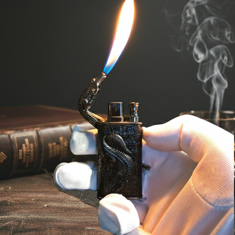 FY-Roxia Crocflame H013 Dual Flame Lighter - Black Windproof Metal Torch for Kitchen, Candles, and Outdoor Survival - Stylish Gift