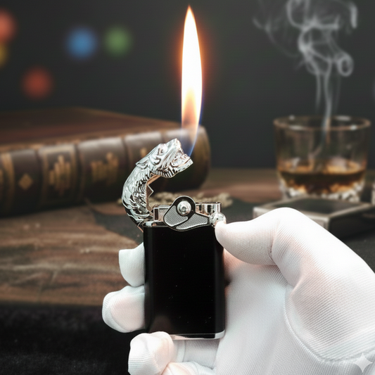 FY-Roxia Leopard Double Fire Lighter - Black Windproof Metal Torch Lighter for Kitchen, Candles & Outdoor Survival - Cool Gift for Fire Enthusiasts