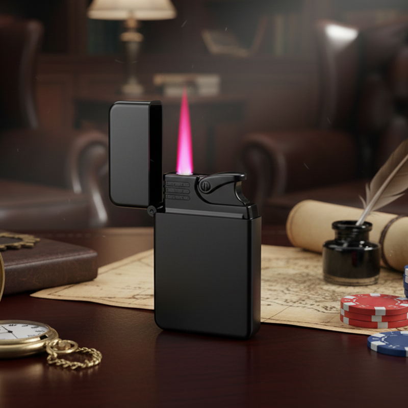 Windproof Metal Torch Lighter - Adjustable Red Flame Butane Jet Lighter for Camping & BBQ