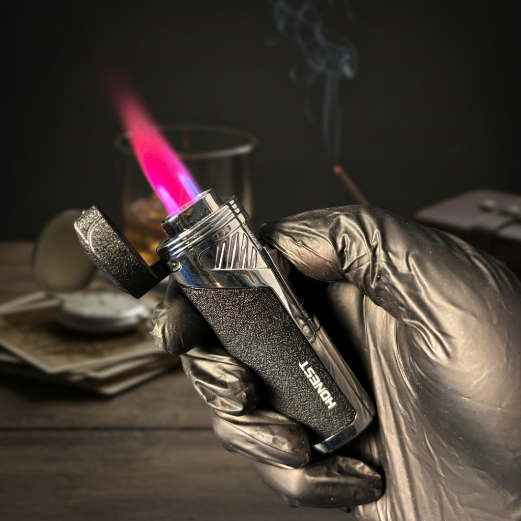 FY-Roxia Red Killer Torch Lighter - Matte Metal Windproof Torch Lighter for Kitchen & Outdoor, Cool Black Design with Red Flame, Ideal Gift