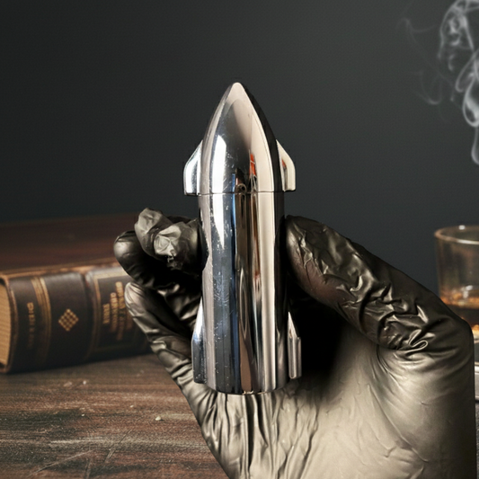 FY-Roxia Small Rocket Torch Lighter - Windproof Metal Torch Lighter for Kitchen & Outdoor, Cool Silver Design with Blue Flame, Ideal Gift