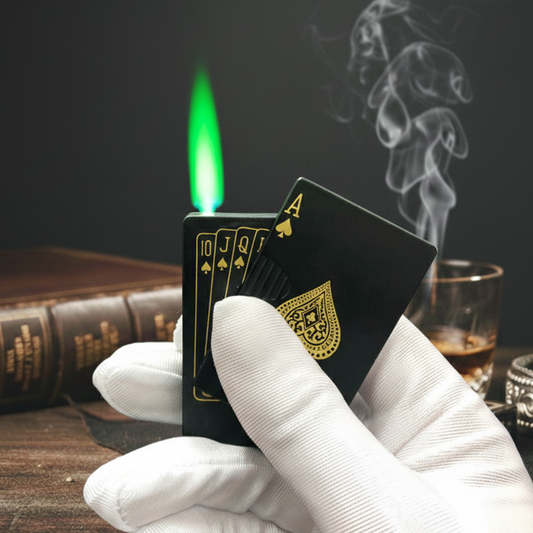 FY-Roxia Spades Ace Poke Lighter - Black Windproof Metal Torch with Green Flame for Kitchen, Candles & Outdoor Survival - Cool Gift for Card Lovers