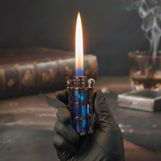 FY-Roxia Special-Shaped Lighter - Windproof Metal Torch Lighter for Kitchen & Outdoor Use, Cool Blue with Transparent Gas Chamber, Perfect Gift