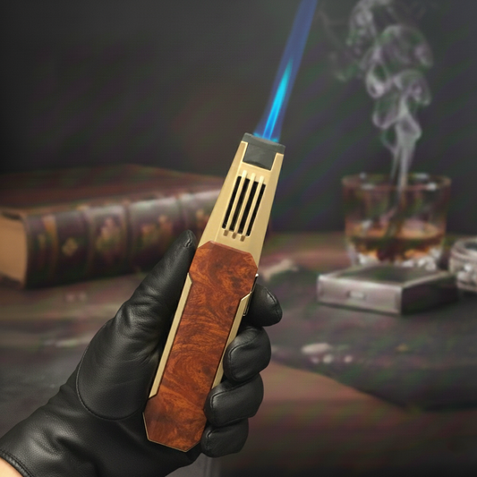 Wood Grain Flame Sword 198 - Windproof Metal Torch Lighter for Kitchen & Outdoor, Cool Red Design, Ideal Gift for Candle Lovers