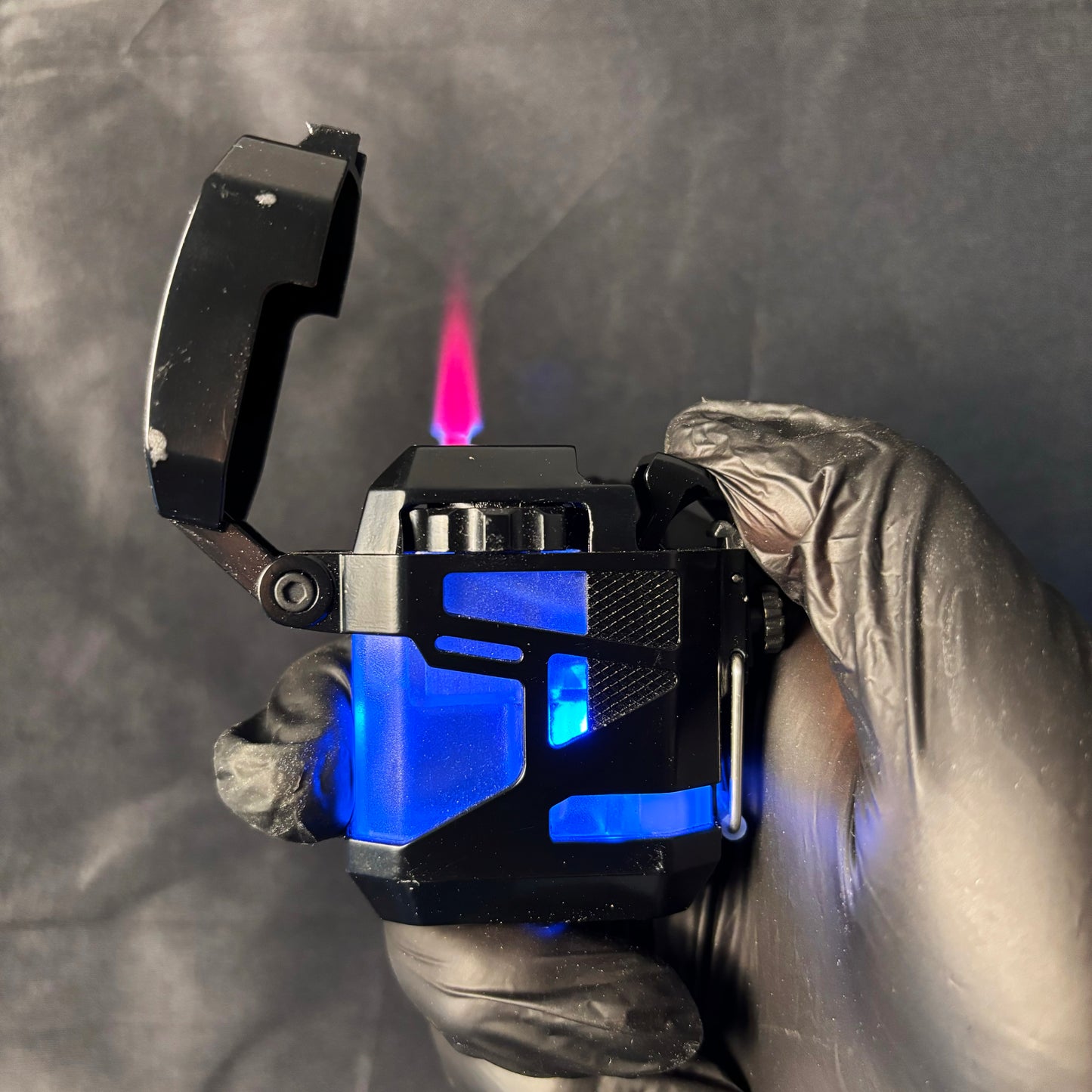 FY-Roxia Armor Torch Lighter - Windproof Metal Lighter for Kitchen & Outdoor, Cool Black Design with Red Flame, Glowing Feature, Ideal Gift
