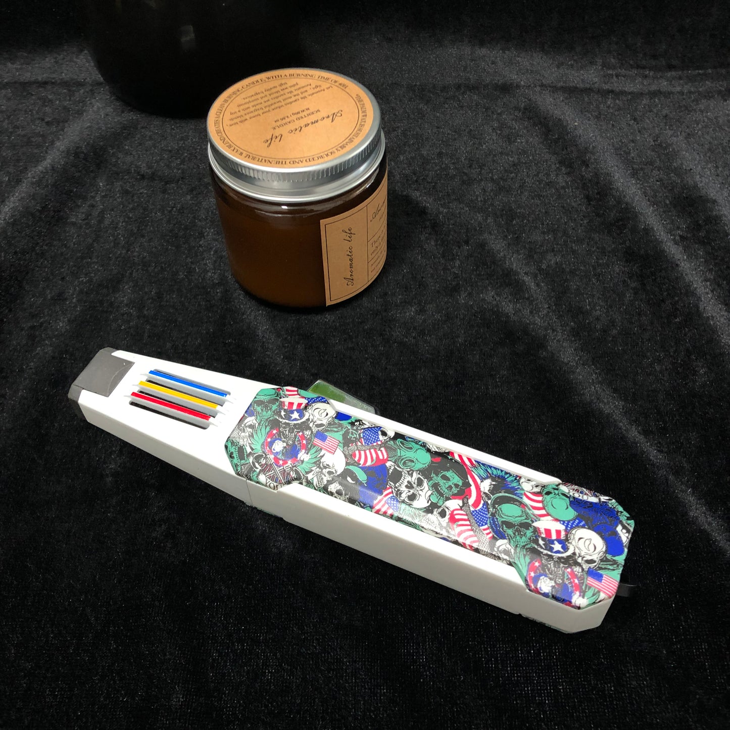 FY-Roxia Skeleton Flame Sword 198 Torch Lighter - Windproof Metal Lighter with Skull Print for Kitchen, Candles & Outdoor Survival - Cool Gift with Blue Flame