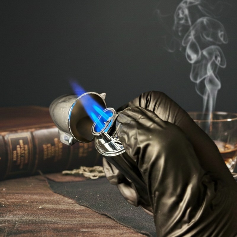 FY-Roxia Small Rocket Torch Lighter - Windproof Metal Torch Lighter for Kitchen & Outdoor, Cool Silver Design with Blue Flame, Ideal Gift