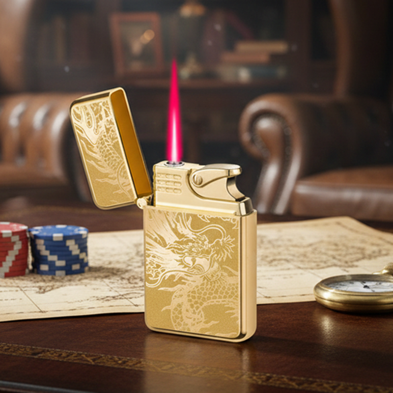 Windproof Metal Torch Lighter - Adjustable Red Flame Butane Jet Lighter for Camping & BBQ