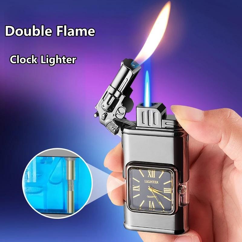 Vintage Quartz Dial Torch Lighter - Windproof Double Flame Metal Lighter with Gift Box