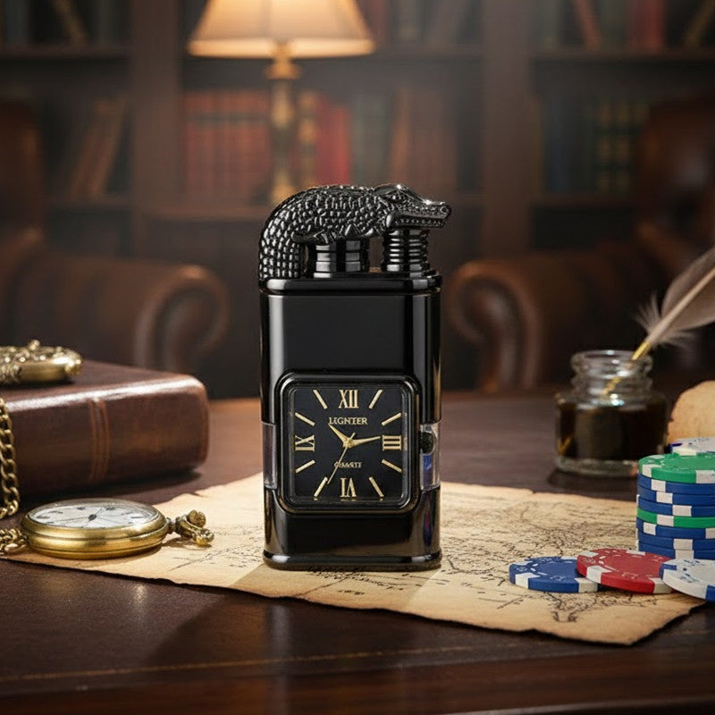 Vintage Quartz Dial Torch Lighter - Windproof Double Flame Metal Lighter with Gift Box