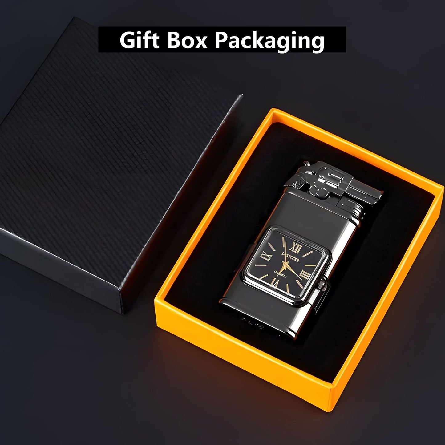 Vintage Quartz Dial Torch Lighter - Windproof Double Flame Metal Lighter with Gift Box